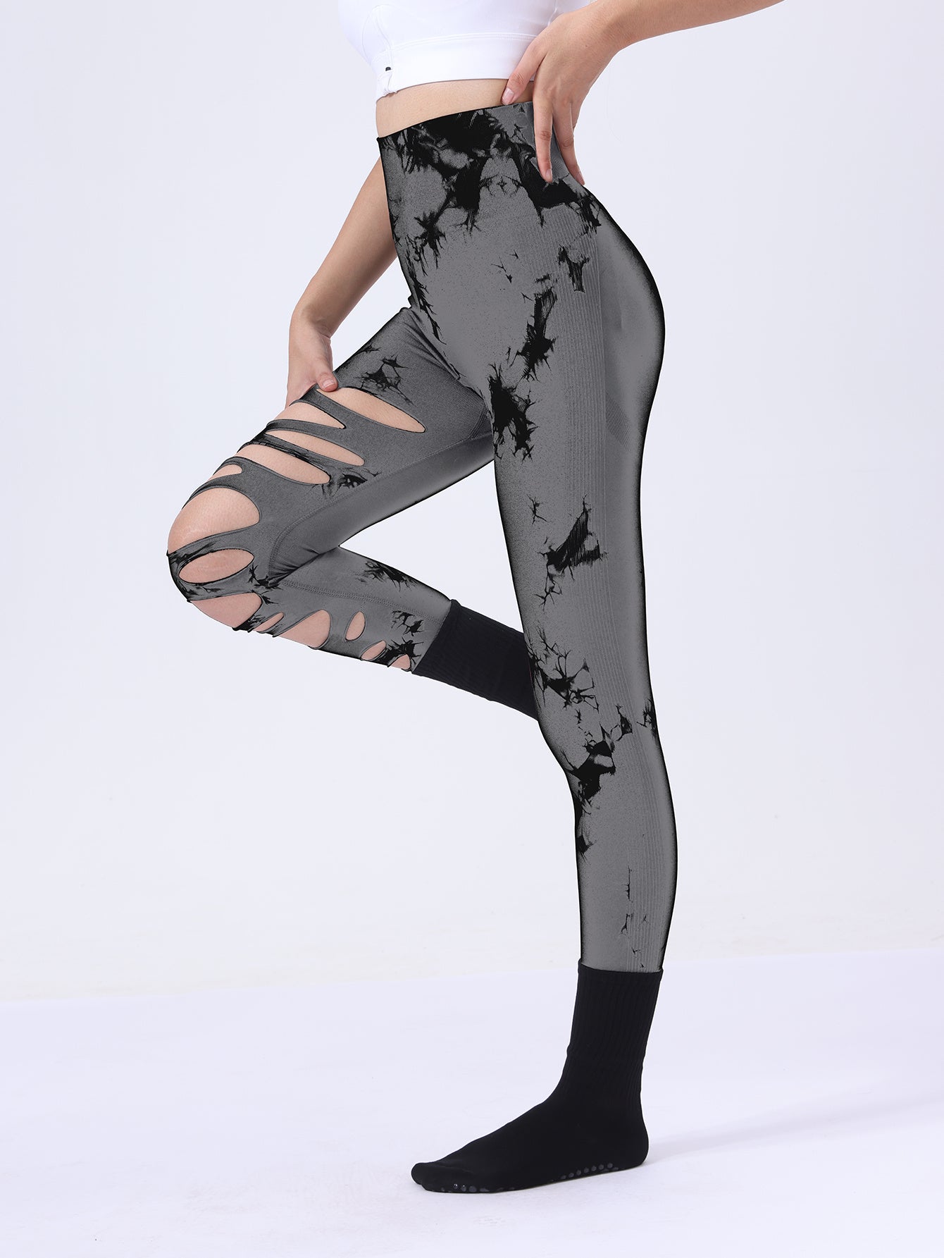 Shop 3 Pack Women's Tie Dye Cutout Skinny Leggings High Waist