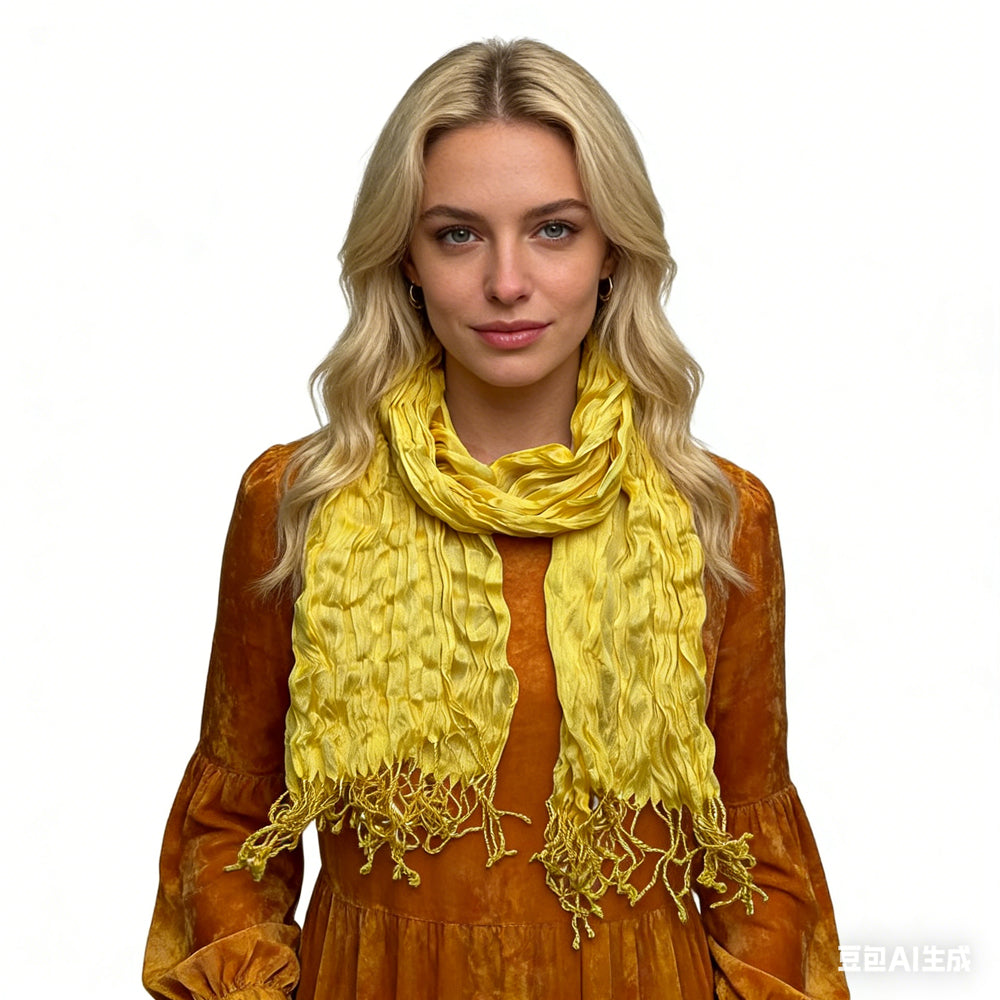 Shop 2pcs Sunshine Yellow Crinkle Blend Scarf,Beach Vacation Essential,vacation,Daily Life,Evening Party,Office Appropriate For Women Men