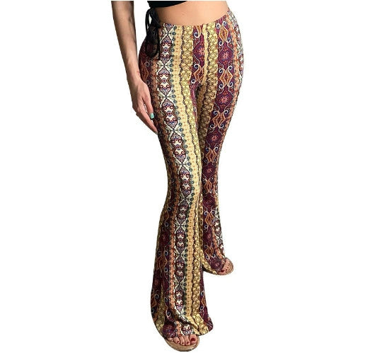 Shop High Elastic Tight Pants Slim Print Womens Clothing