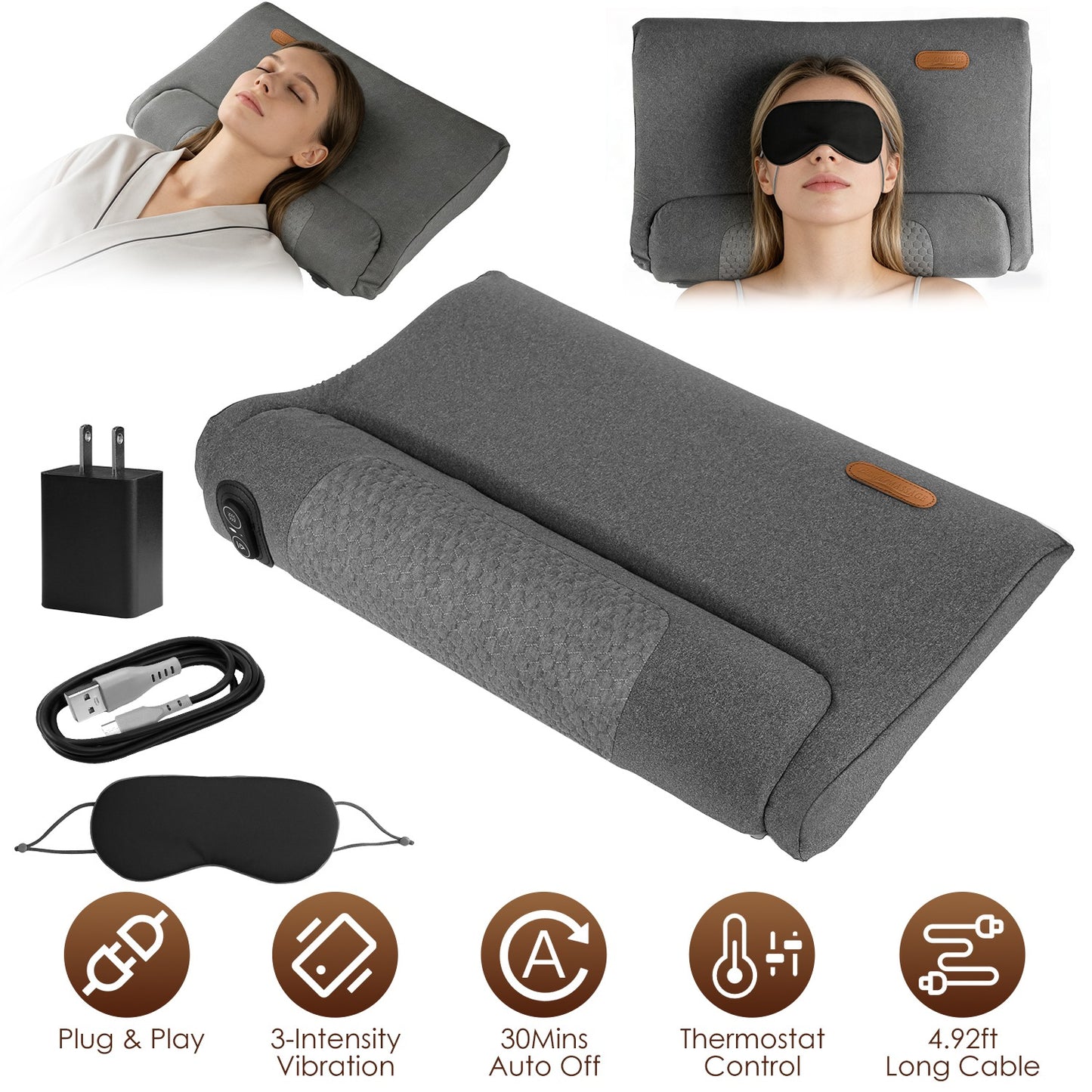 Shop Neck Massager Pillow Ergonomic Massager Memory Foam Pillow With 3 Level Heating 3 Intensity Vibration 30 Min Timer For Neck Back Shoulder Pain Relief