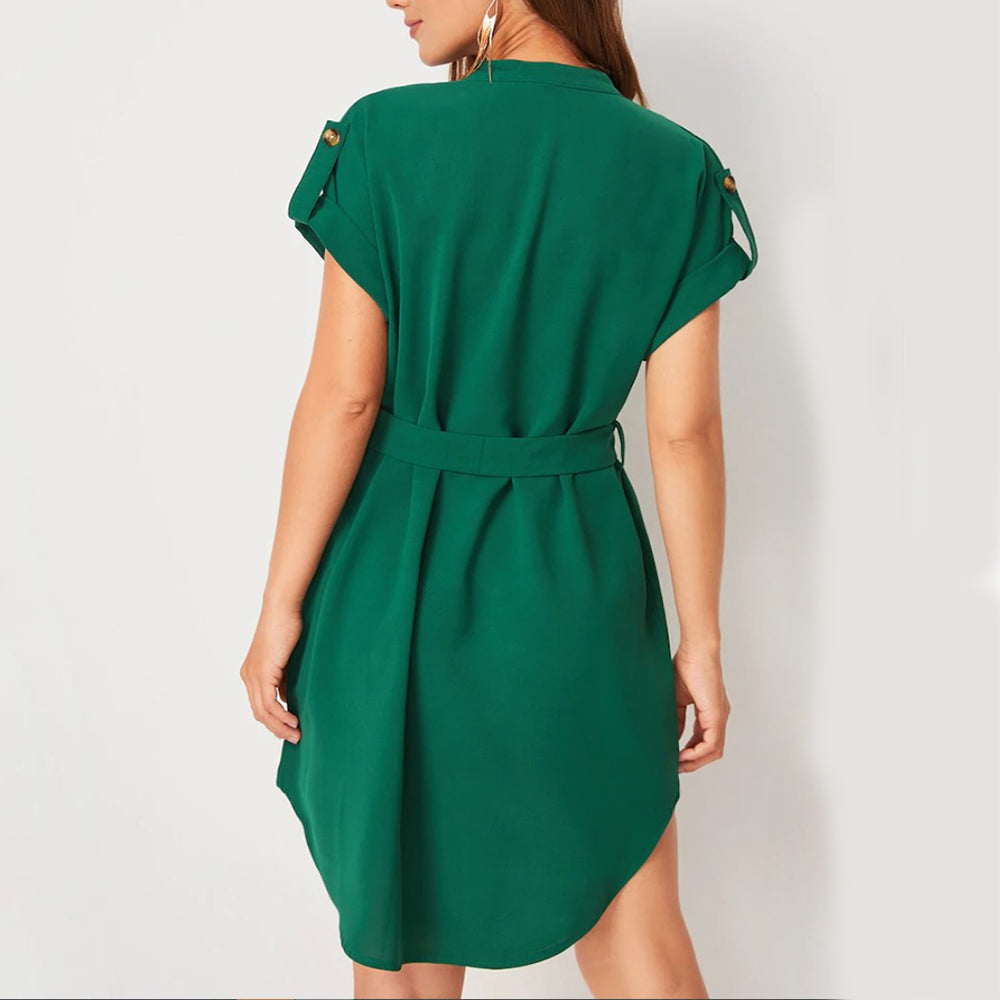 Shop V-Neck Short Sleeve Dress With Belt