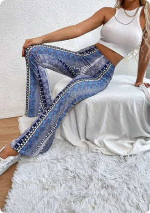 Shop High Elastic Tight Pants Slim Print Womens Clothing