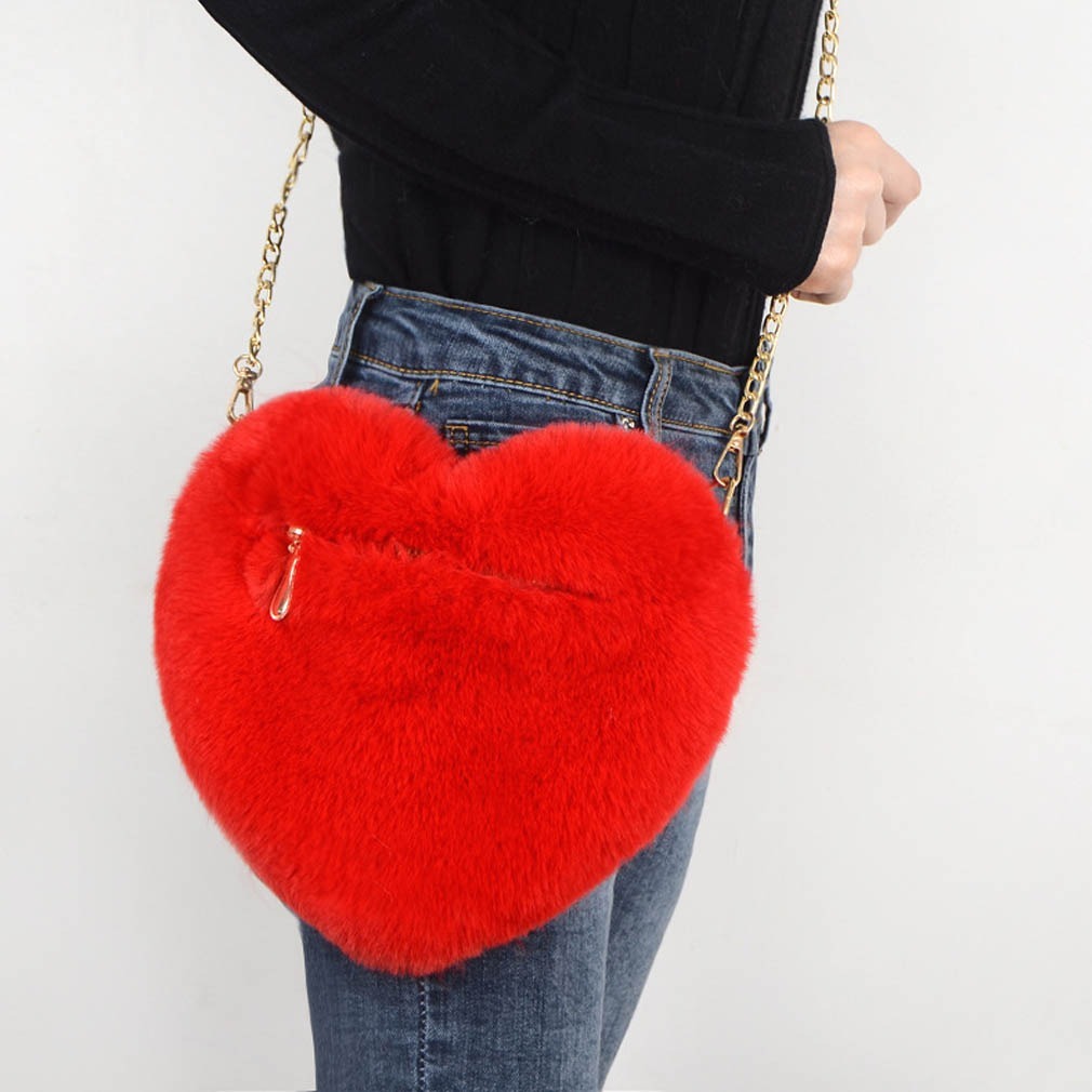 Shop Love Bags For Women Plush Chain Shoulder Bags Valentine's Day Party Bag