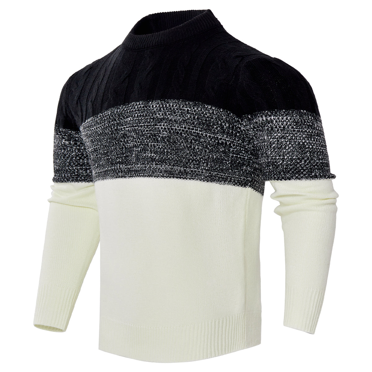 Shop Men's Casual Color Block Long Sleeve Cable Knit Pullover Sweater