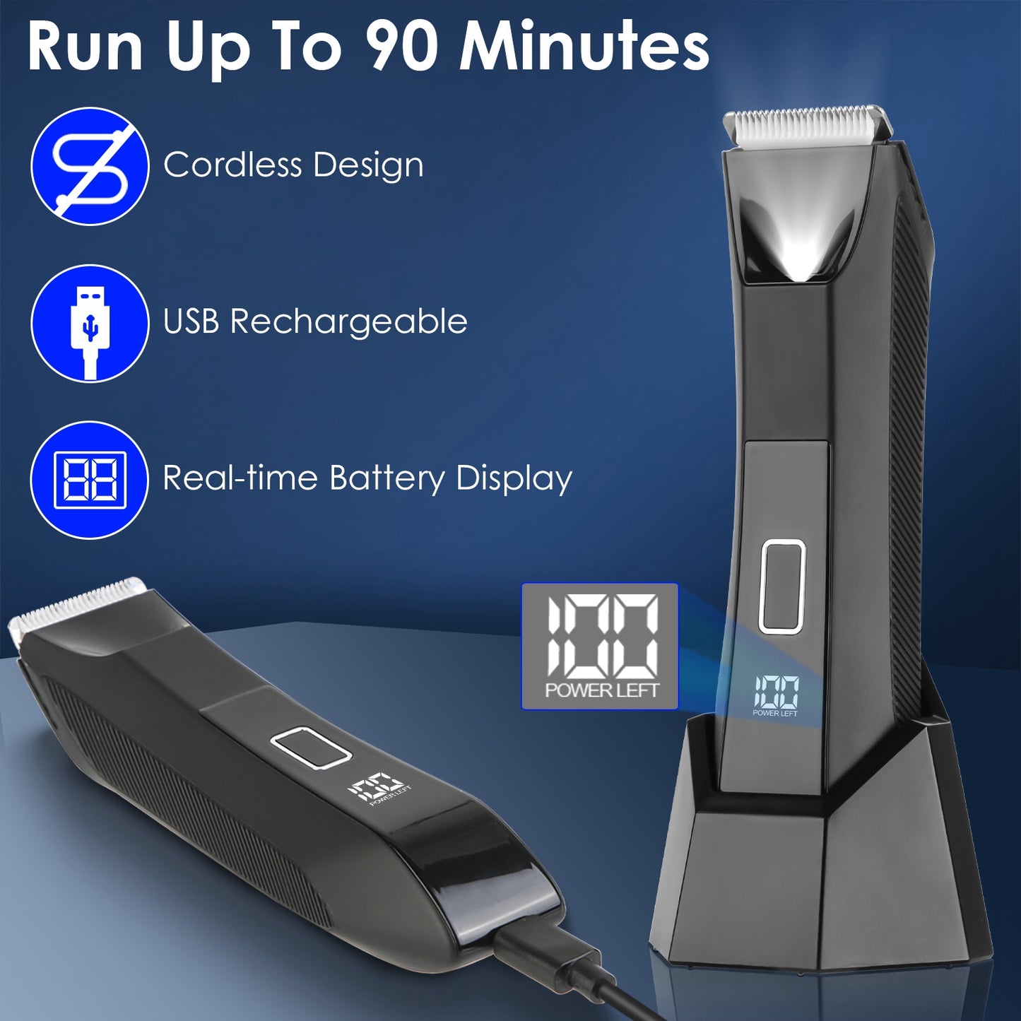 Shop 1Pc 2 In 1 Electric Body Razor For Men Cordless Waterproof With LED Light LCD Display Guard