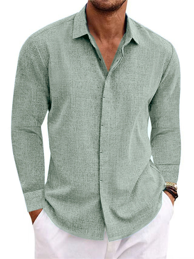 Shop Long Sleeve Cotton Linen Shirt Mens