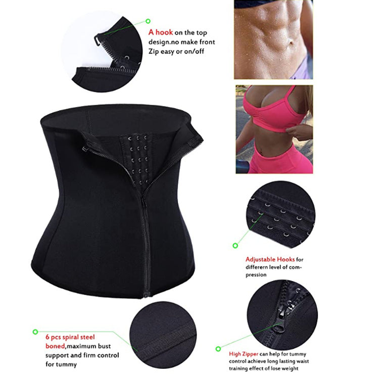 Hot-selling zipper three-breasted belt neoprene corset body burst SWEAT Fitness Postpartum Body Girdle