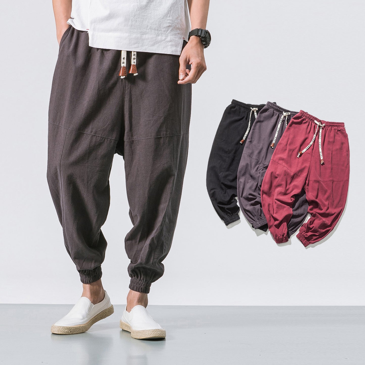 Shop Men's Joggers Pants Drawstring Elastic Pockets Tapered Sweatpants
