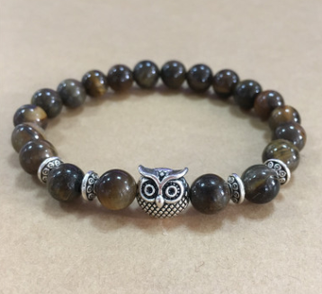 Natural Stone Owl Head Yoga Bracelet