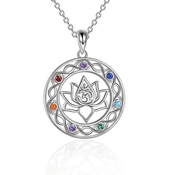 Sterling Silver Chakra Necklace Celtic knot Yoga Lotus Pendant Necklace Gifts for Women Mom