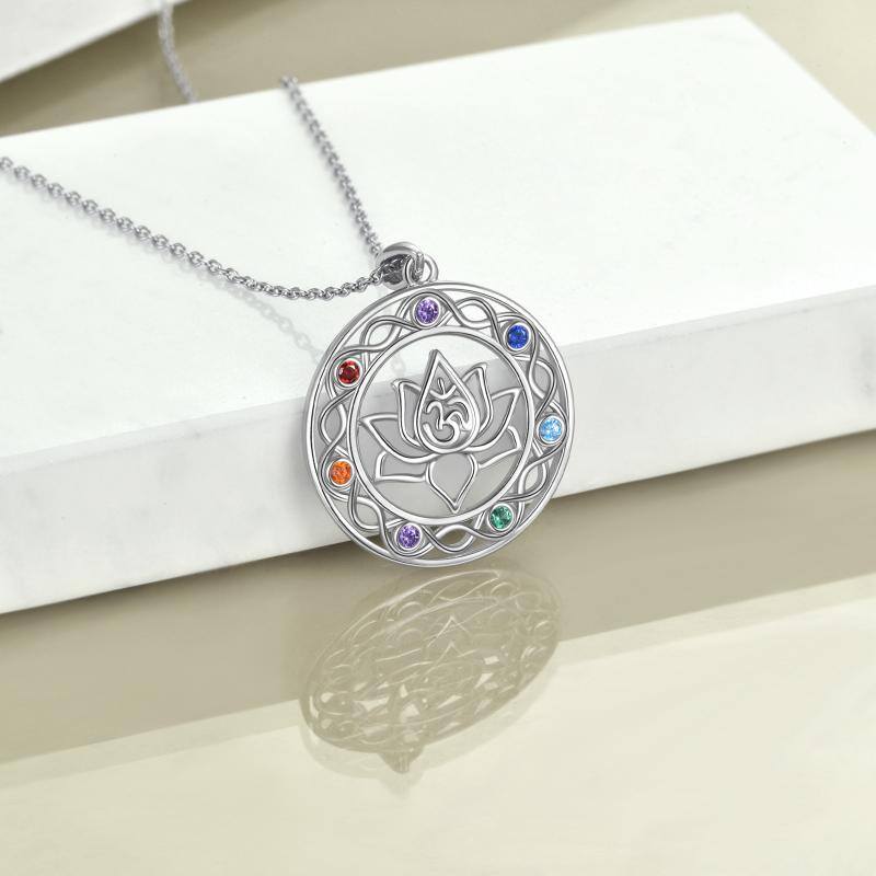 Sterling Silver Chakra Necklace Celtic knot Yoga Lotus Pendant Necklace Gifts for Women Mom