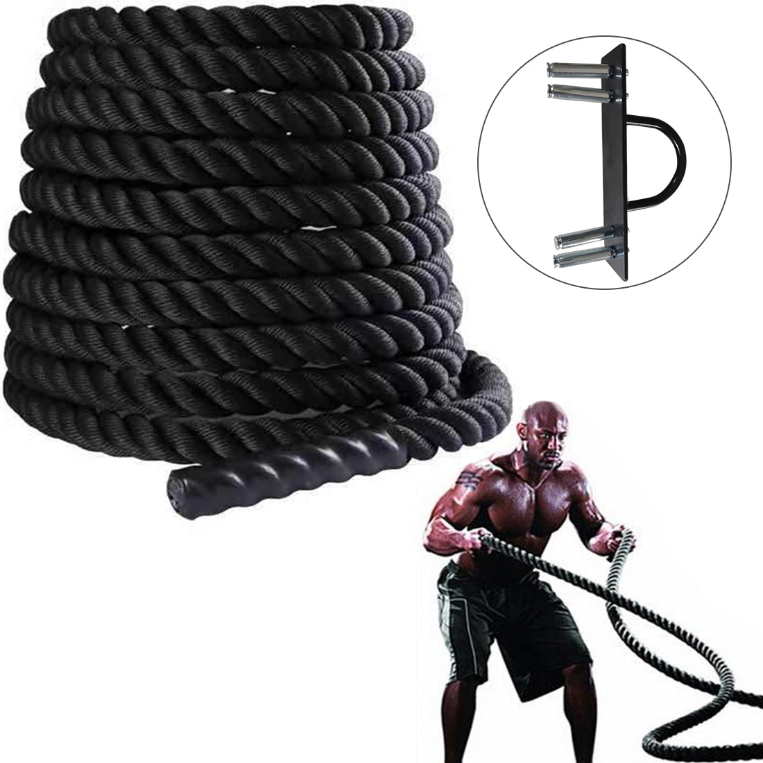Shop Exercise Training Battle Rope for Home Gym with Anchor Strap Kit Black