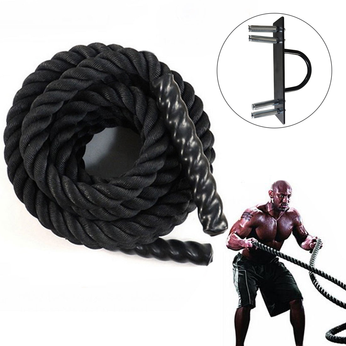 Shop Exercise Training Battle Rope for Home Gym with Anchor Strap Kit Black