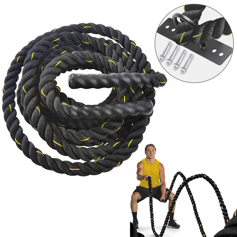 Exercise Training Battle Rope for Home Gym with Anchor Strap Kit Black