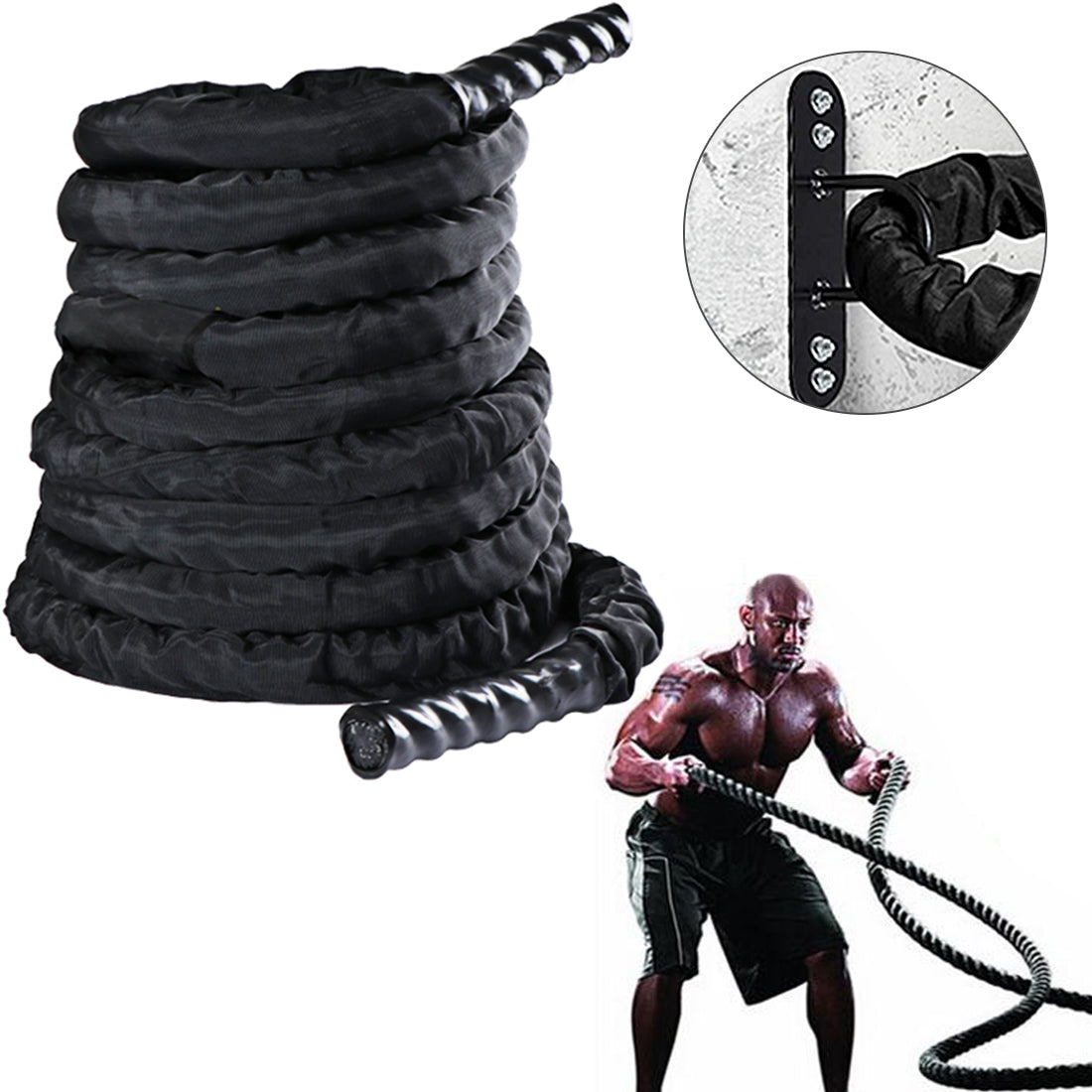 Shop Exercise Training Battle Rope for Home Gym with Anchor Strap Kit Black