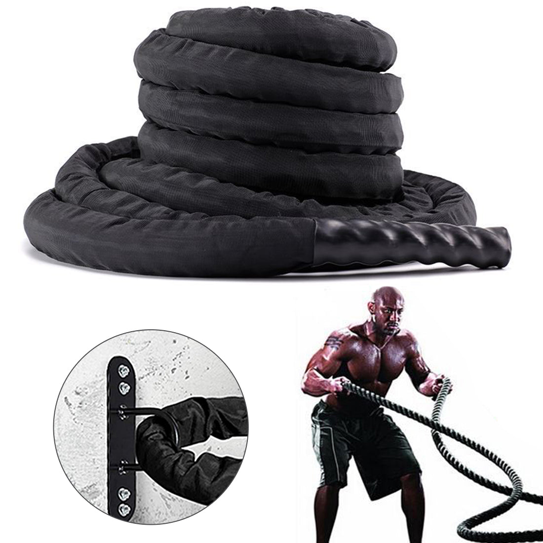 Shop Exercise Training Battle Rope for Home Gym with Anchor Strap Kit Black