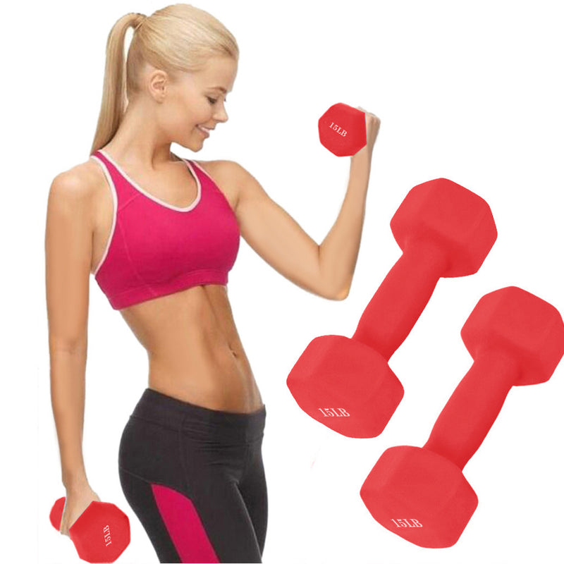 A Pair Dumbbell Barbell Neoprene Coated Weights 6/8/10/12/15 Pound Red