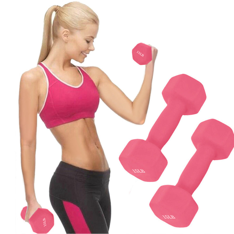 A Pair Dumbbell Barbell Neoprene Coated Weights 6/8/10/12/15 Pound Pink