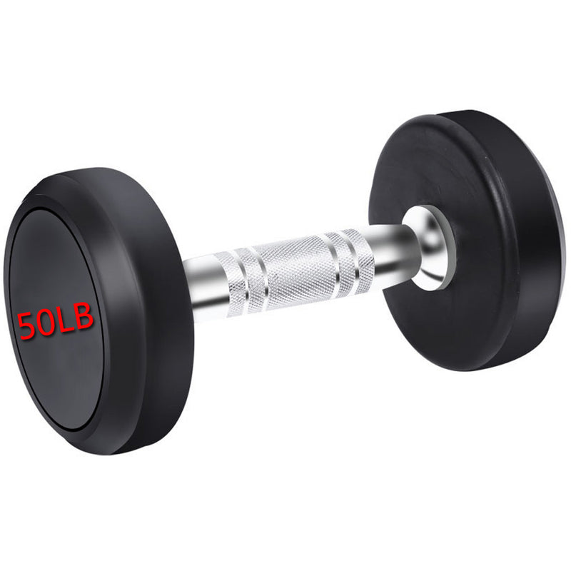 50LB Dumbbells In The Round Rubber For Strength Training Weight Loss