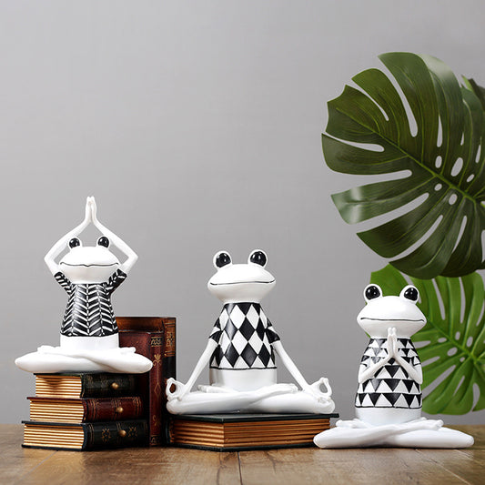 Shop Yoga Frog Figurines Meditation Animal Ornaments Resin Statue Living Room Bedroom Interior Decor Office Home Decoration